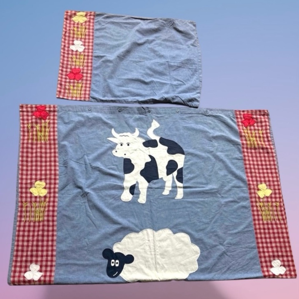 Full Size/Double Floral & Animal Embroidered Blue Duvet Cover & Pillow Case Set